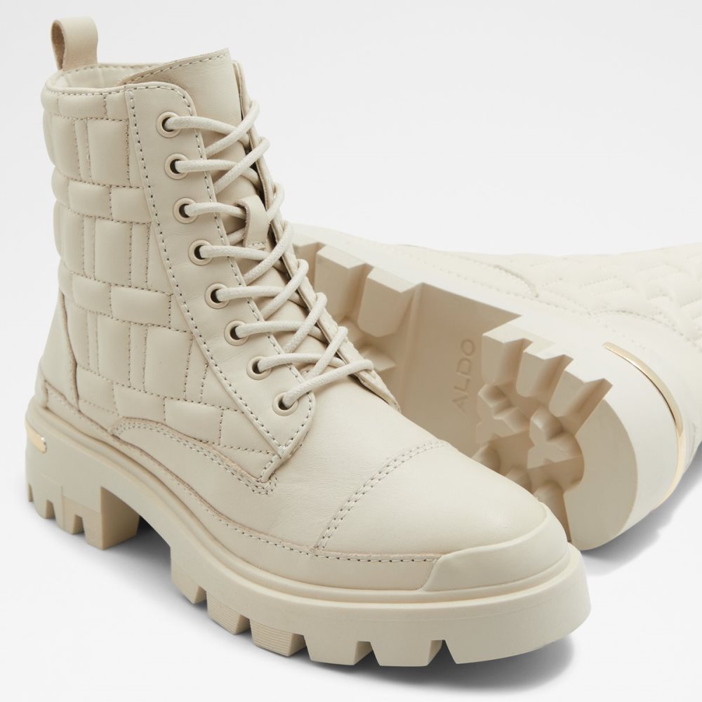 White Aldo Quilt - Lug Sole Combat Boots | 30CNOUQWT